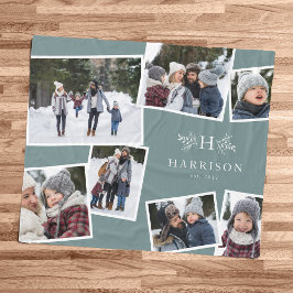 Rustic monogram familjesamling 7 fototeal fleecefilt