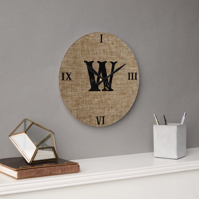 Rustic Monogram Farmhouse Anpassningsbar Namn Larg Stor Klocka (Kontor)