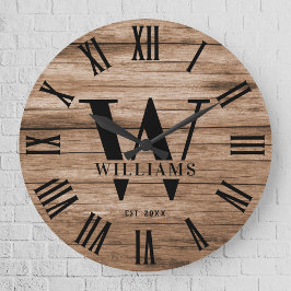 Rustic Monogram Farmhouse Anpassningsbar Namn Stor Klocka
