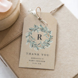 Rustic Monogram Greenery WandeBaby Shower Presentetikett