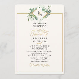 Rustic Monogram Guld Greenery Eucalyptus Bröllop Inbjudningar