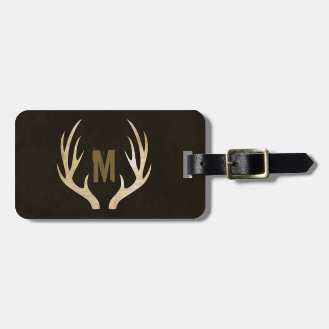 Rustic Monogram Hjort Antler Bagagebricka (Horisontell Framsida)