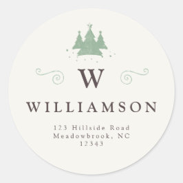 Rustic Monogram Namn Julgran Returadress Runt Klistermärke