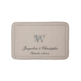 Rustic Monogram & Namn Newlyows Bröllop Chic Badrumsmatta