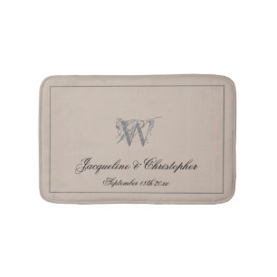 Rustic Monogram & Namn Newlyows Bröllop Chic Badrumsmatta