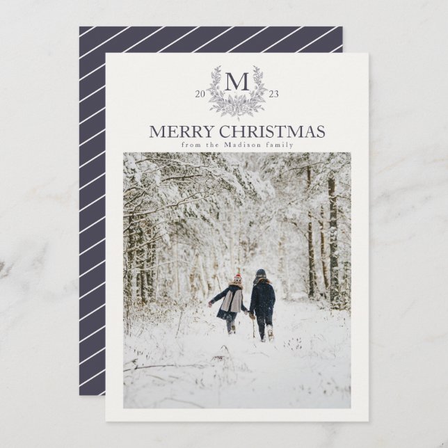 Rustic monogram Quartz Grått personlig initial Julkort (Fram/baksida)