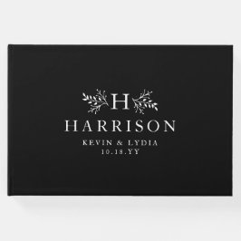 Rustic monogram svart och vit klassisk bröllop gästböcker