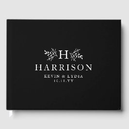 Rustic monogram svart och vit klassisk bröllop gästböcker