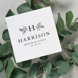 Rustic monogram svartvitt bröllop pappersservett