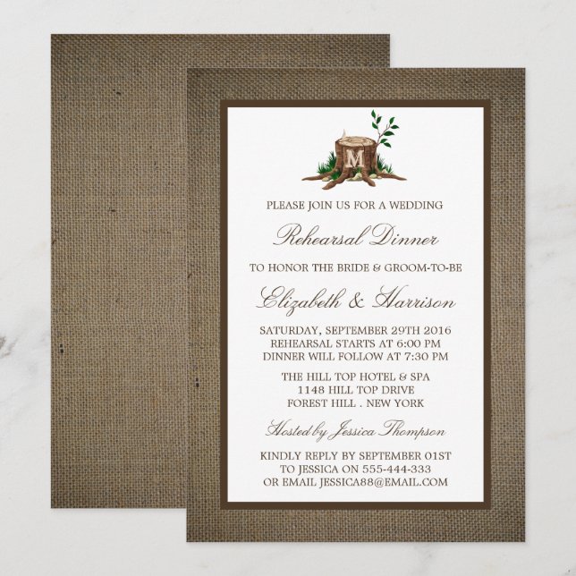 Rustic Monogram Träd på dagtid för hemkallning av  Inbjudningar (Fram/baksida)