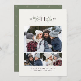 Rustic monogram tre foto julkort