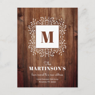 Rustic Monogram Vi har flyttat Ny adress Vykort