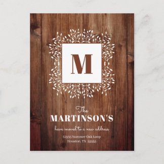 Rustic Monogram Vi har flyttat Ny adress Vykort