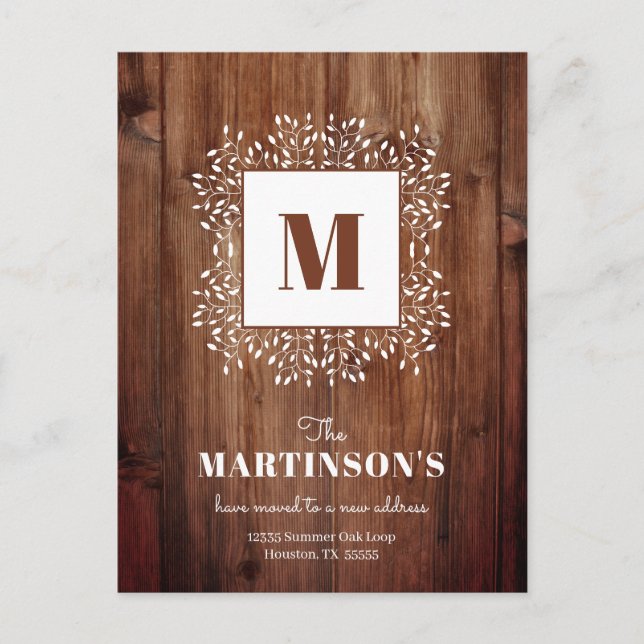 Rustic Monogram Vi har flyttat Ny adress Vykort (Framsida)