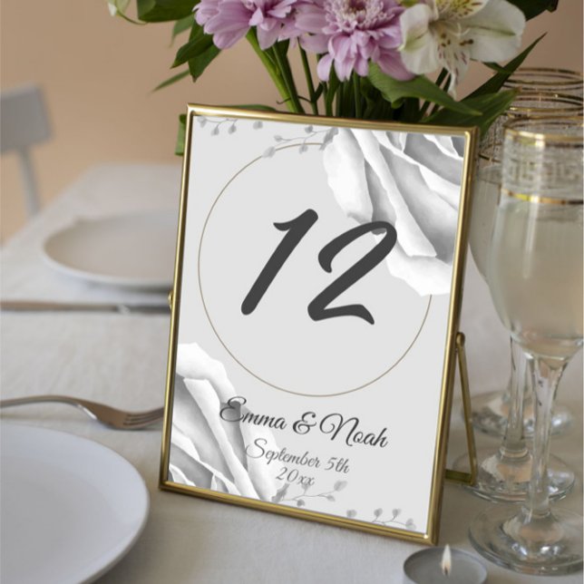 Rustic Monogram vit ros Flowers bröllop Bordsnummer (Skapare uppladdad)