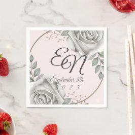Rustic Monogram vit ros Flowers bröllop Pappersservett
