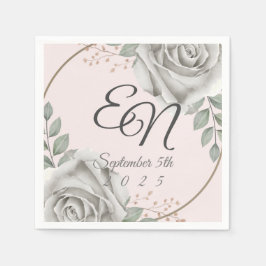 Rustic Monogram vit ros Flowers bröllop Pappersservett