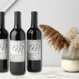 Rustic Monogram vit ros Flowers bröllop Vinflaska Etikett