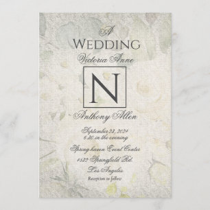 Rustic Monogram Watercolor Blommigt Bröllop Inbjudningar