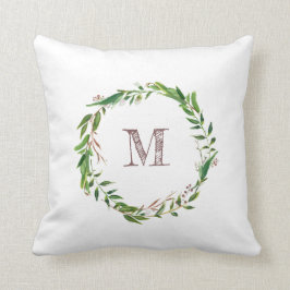 Rustic Monogram Watercolor Löv Laurel WAN Kudde