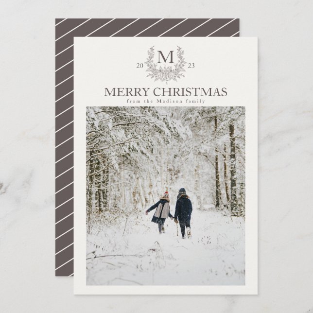 Rustic monogram Wenge personlig initial Julkort (Fram/baksida)