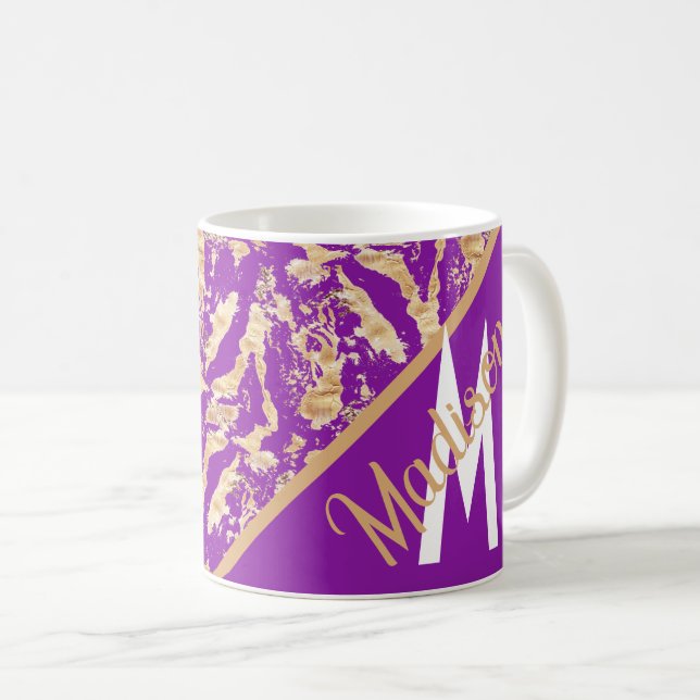 Rustic MOnogrammed Guld Marble på lila Kaffemugg (Framsida höger)