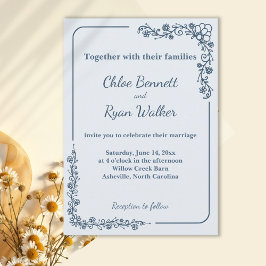 Rustic Monokrome Blommigt Bröllop Inbjudningar