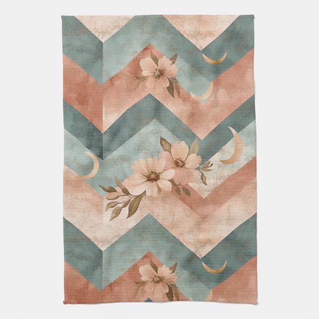 Rustic Moon Blommig Chevron Jordnära Mönster (10) Kökshandduk (Vertikal)