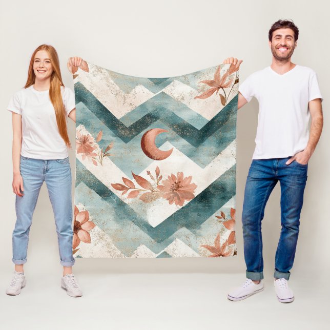 Rustic Moon Blommig Chevron Jordnära Mönster (2) Fleecefilt (På plats)
