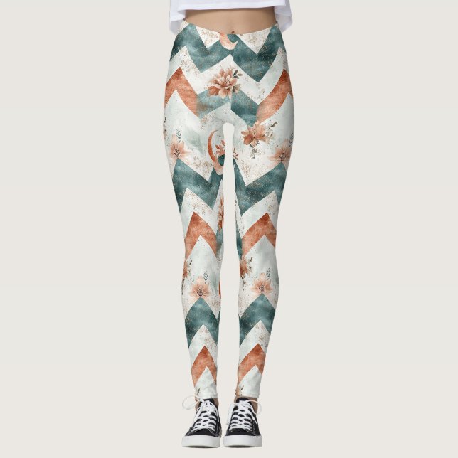 Rustic Moon Blommig Chevron Jordnära Mönster (3) Leggings (Framsida)