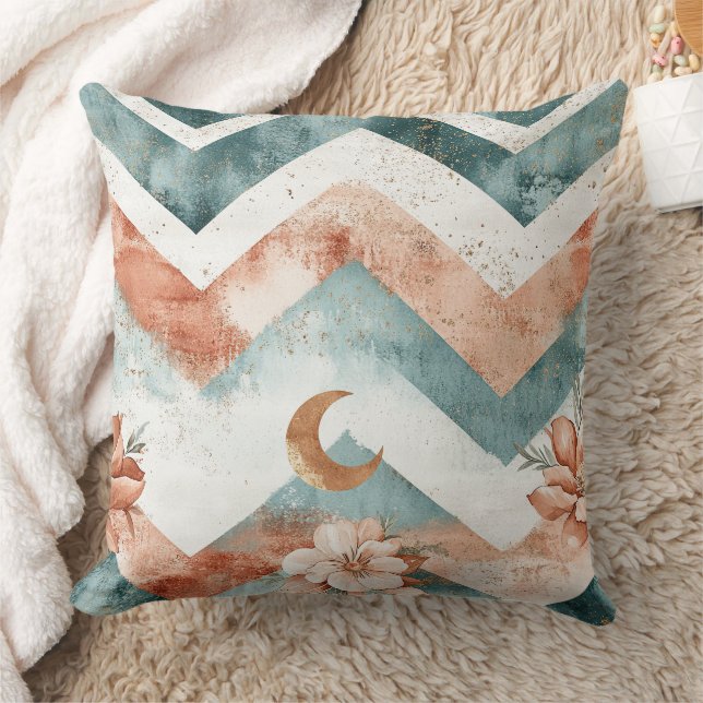 Rustic Moon Blommig Chevron Jordnära Mönster (4) Kudde (Filt)