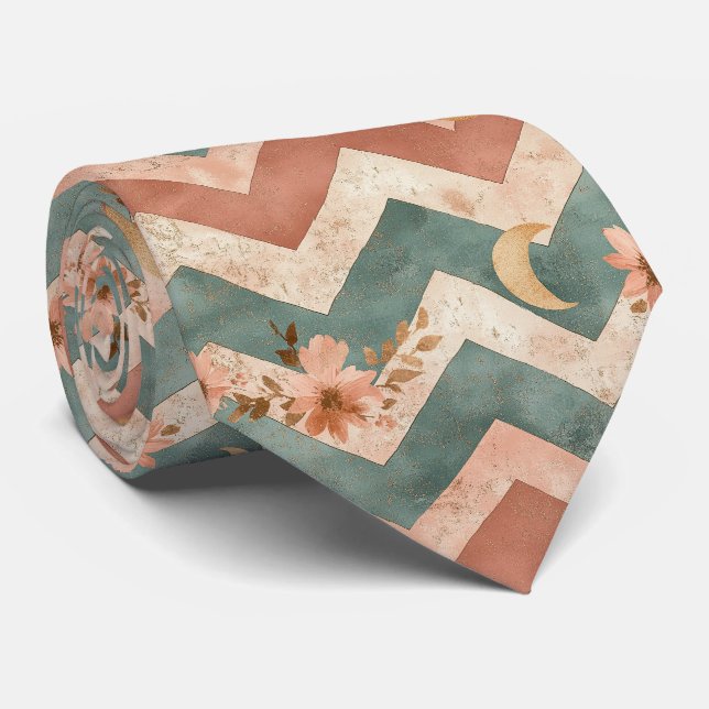 Rustic Moon Blommig Chevron Jordnära Mönster (5) Slips (Rullad)