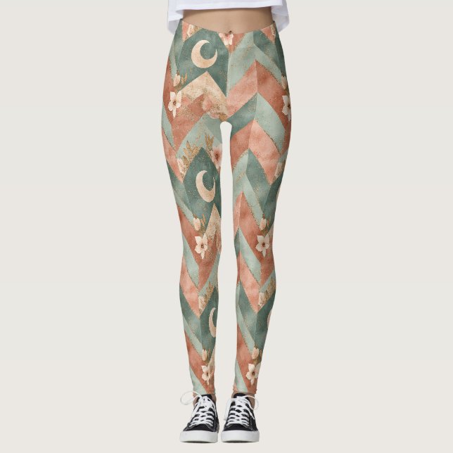 Rustic Moon Blommig Chevron Jordnära Mönster (6) Leggings (Framsida)