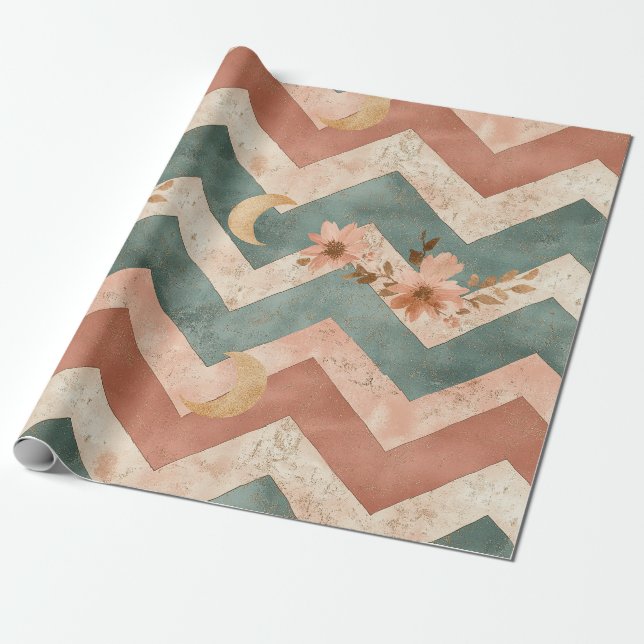 Rustic Moon Blommig Chevron Jordnära Mönster (6) Presentpapper (Utrullad)