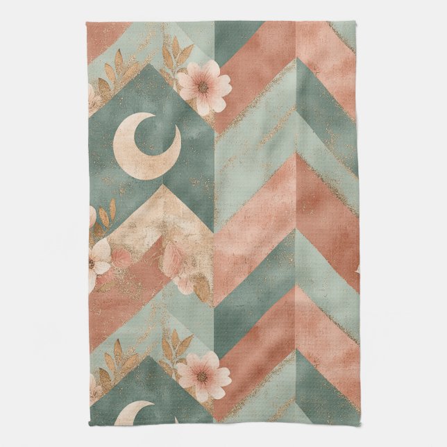 Rustic Moon Blommig Chevron Jordnära Mönster (7) Kökshandduk (Vertikal)