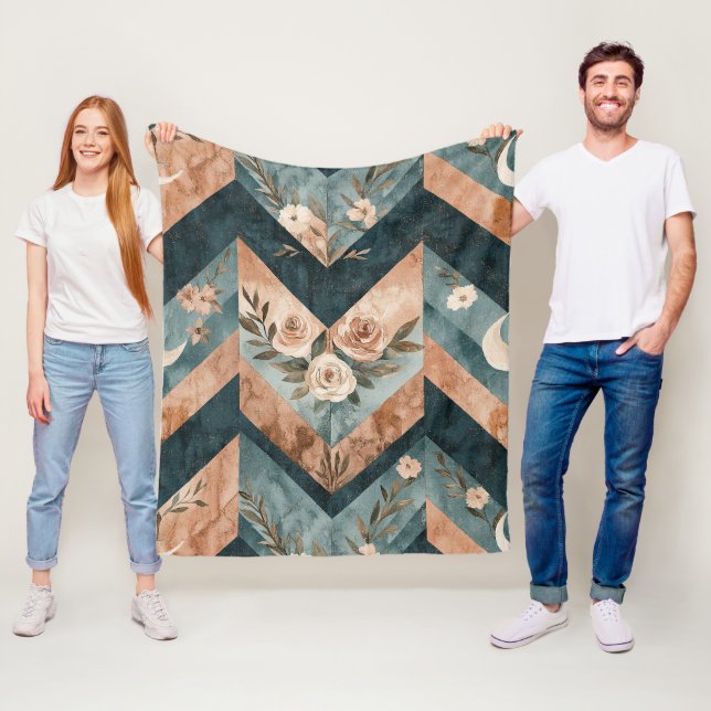 Rustic Moon Blommig Chevron Jordnära Mönster (8) Fleecefilt (På plats)
