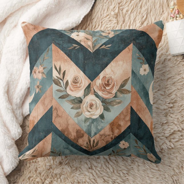 Rustic Moon Blommig Chevron Jordnära Mönster (8) Kudde (Filt)