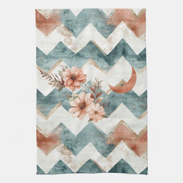 Rustic Moon Blommig Chevron Jordnära Mönster Kökshandduk (Vertikal)