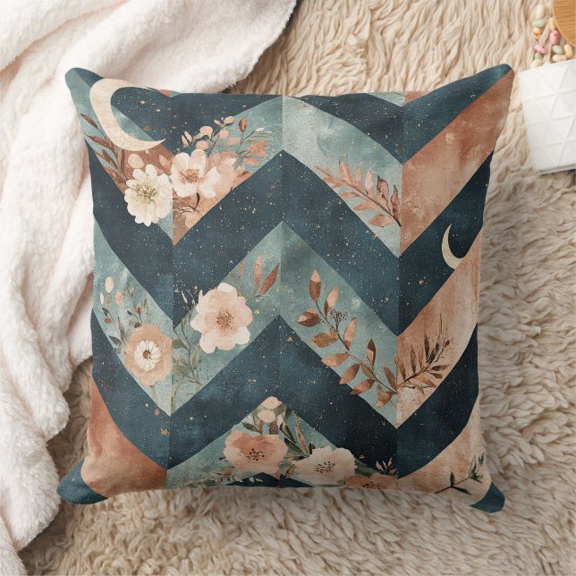 Rustic Moon Floral Chevron Earthy Pattern (9) Kudde (Filt)