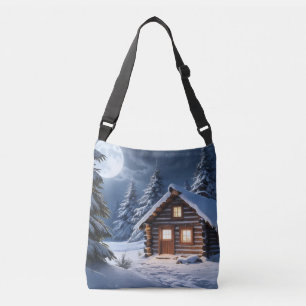 Rustic Moonlight Mysigt Winter Cabin Axelväska