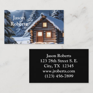 Rustic Moonlight Mysigt Winter Cabin Visitkort