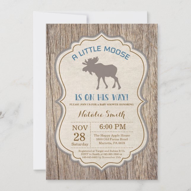 Rustic Moose Baby Shower-inbjudan Boy Inbjudningar (Framsida)