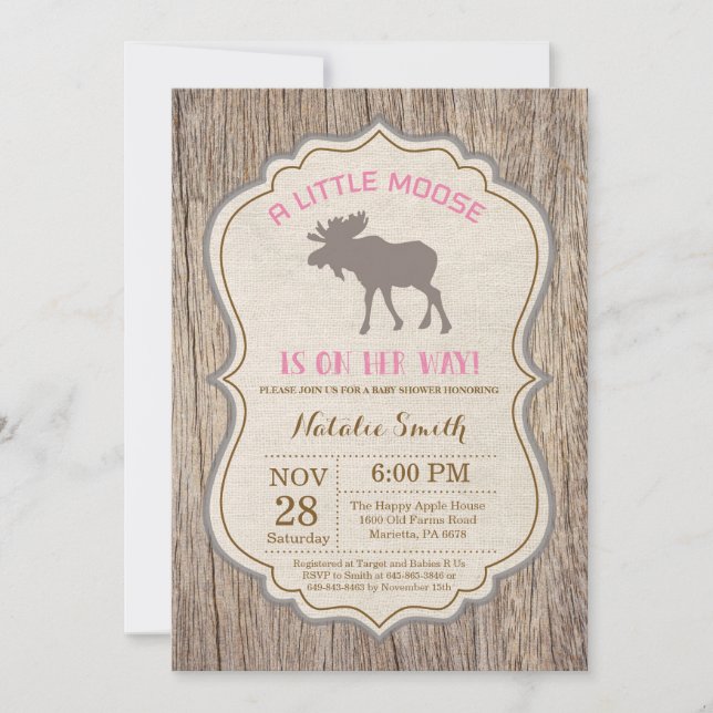 Rustic Moose Baby Shower-inbjudan flicka Inbjudningar (Framsida)