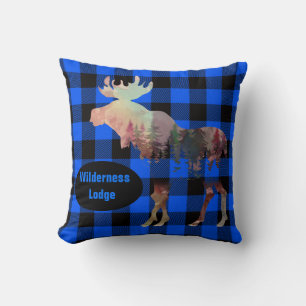 Rustic Moose Blue Play Add Namn Dekorativ kudde