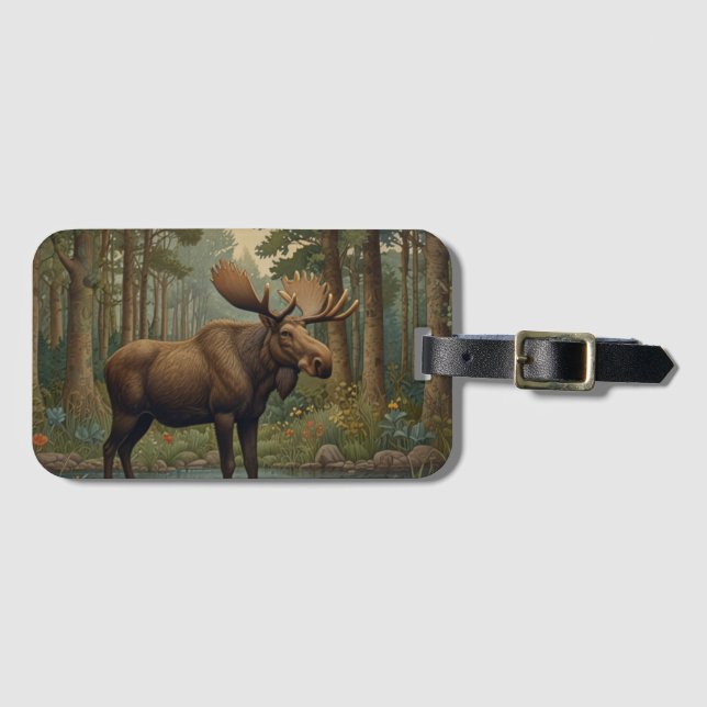 Rustic moose boho woodland forest greenery bagagebricka (Framsida horisontal)