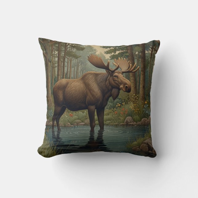 Rustic moose boho woodland forest greenery kudde (Framsida)