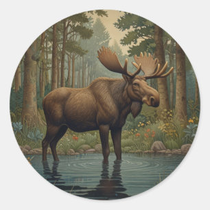 Rustic moose boho woodland forest greenery runt klistermärke