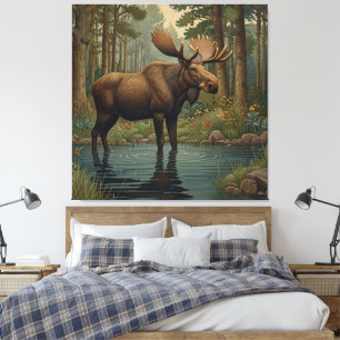 Rustic moose boho woodland forest träd greenery canvastryck