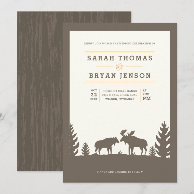 Rustic Moose Bröllop utomhus Inbjudningar (Fram/baksida)