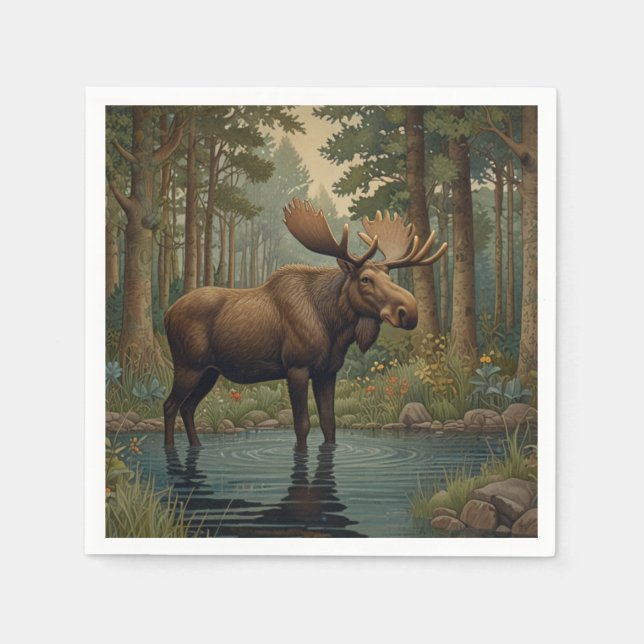 Rustic moose elk boho woodland forest greenery pappersservett (Framsidan)